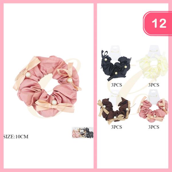 BOW PEARL BEAD SCRUNCHIE (12 UNITS)