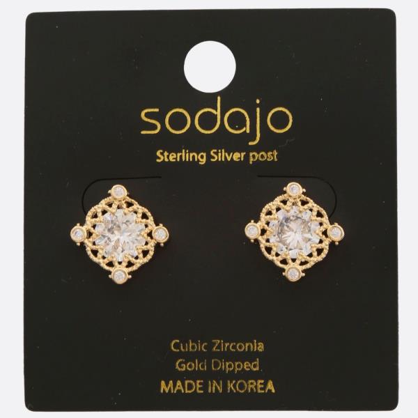 SODAJO CZ GOLD DIPPED STERLING SILVER POST EARRING