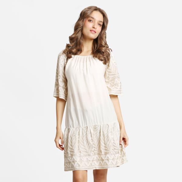 LEAVES EMBROIDERED DRESS