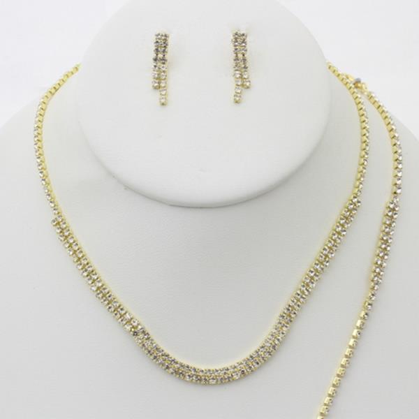 TWO LINE RHINESTONE BRACELET NECKLACE SET
