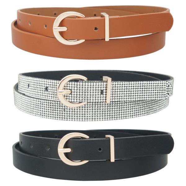 CIRCLED U BUCKLE LOOP PU+RS TRIO BELT