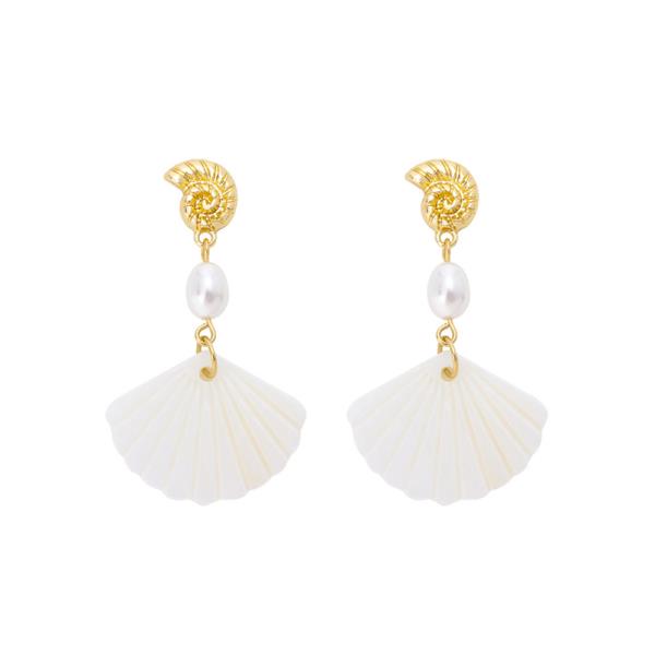 SEASHELL PEARL BEAD LINK DANGLE EARRING