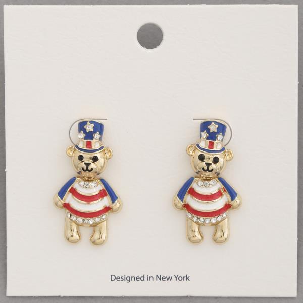 RED WHITE BLUE TEDDY BEAR EARRING