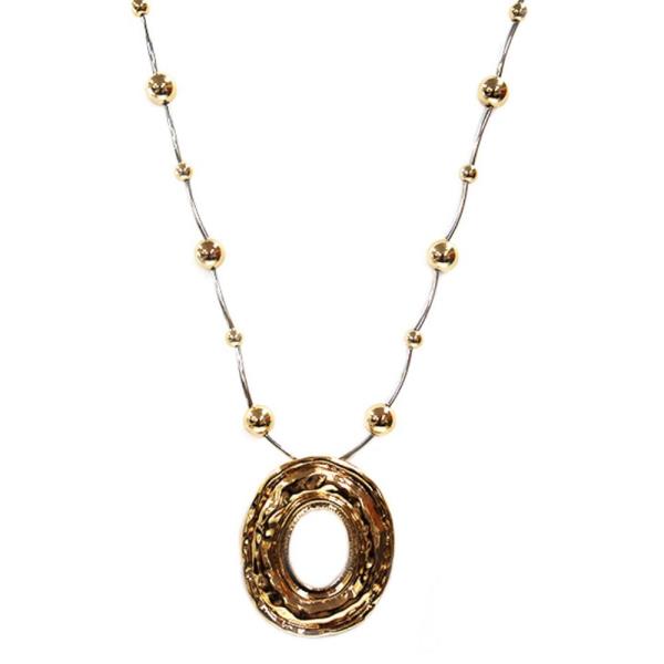 TWO TONE OVAL PENDANT BALL BEAD STATION NECKLACE