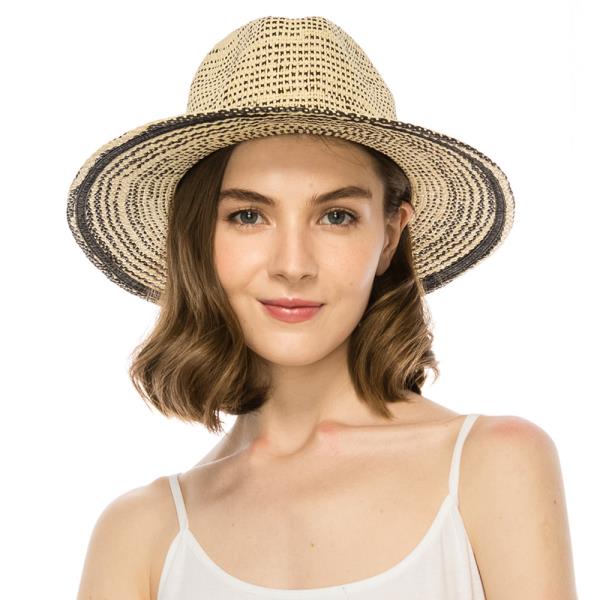 STRAW WIDE BRIM HAT W/ COLORFUL WRAPPED BEADS