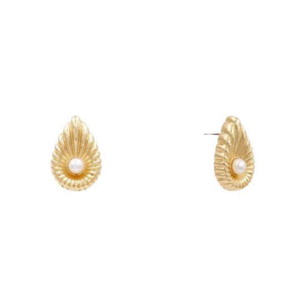 TEARDROP PEARL BEAD METAL EARRING