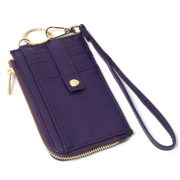 QUILTED SMOOTH CARD HOLDER ZIPPER WALLET WITH HAND STRAP