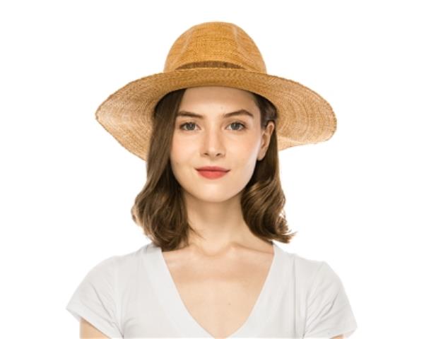 KNITTED TOYO STRAW PANAMA HAT WITH COLOR STRIPE AROUND CROWN