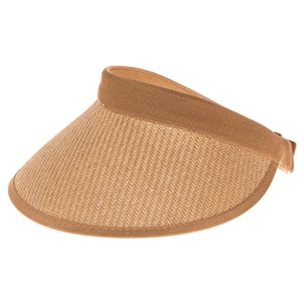 STRAW SUN VISOR HAT WITH STRETCHY ADJUSTABLE BAND
