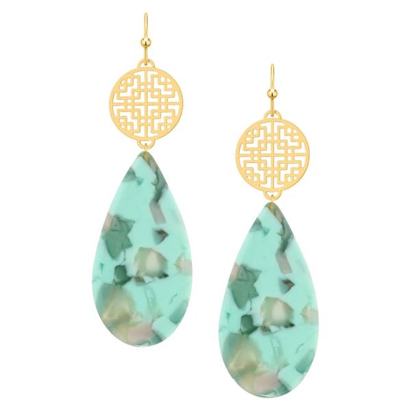 ACETATE FILIGREE TEARDROP DANGLE EARRING