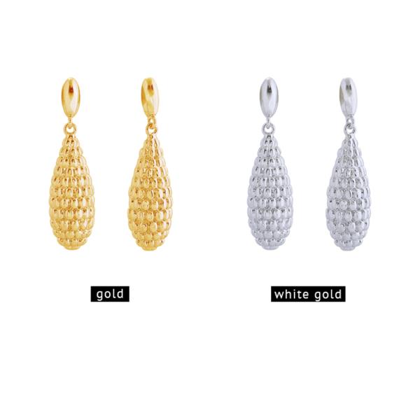 14K GOLD/WHITE GOLD DIPPED TEXTURED DROP EARRINGS