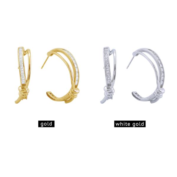 14K GOLD/WHITE GOLD DIPPED SPARKLING TWISTED HOOP EARRINGS