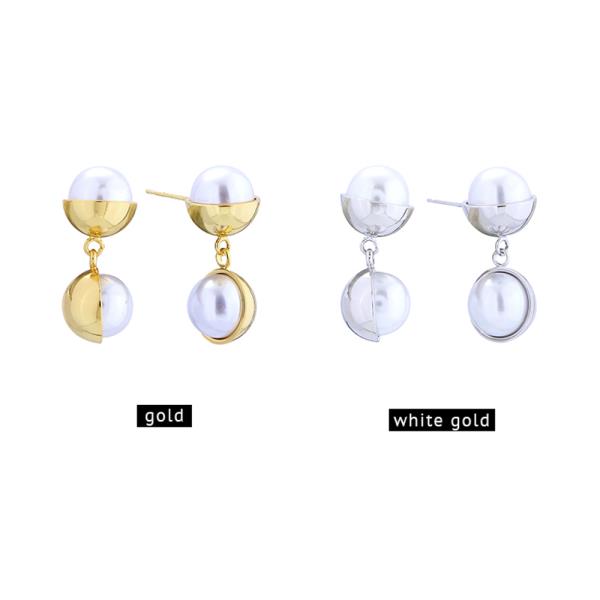 14K GOLD/WHITE GOLD DIPPED DOUBLE ORB DROP EARRINGS