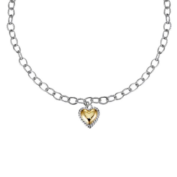 TWO TONE METAL HEART PENDANT NECKLACE