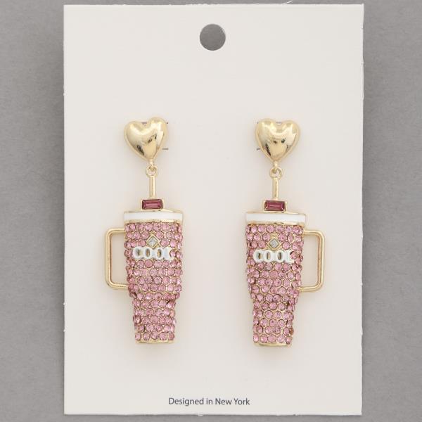 HEART RHINESTONE TUMBLER DANGLE EARRING