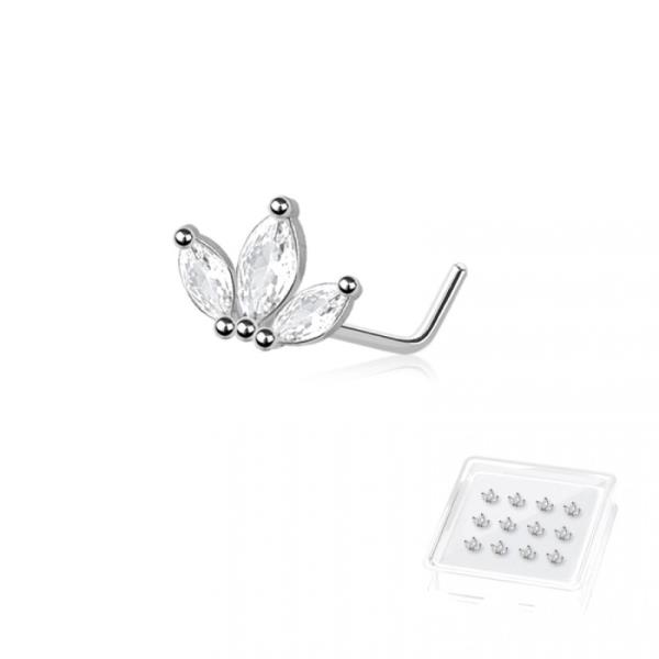 12PCS OF CZ MARQUISE LEAF FAN 316L SURGICAL STEEL L SHAPE NOSE RING