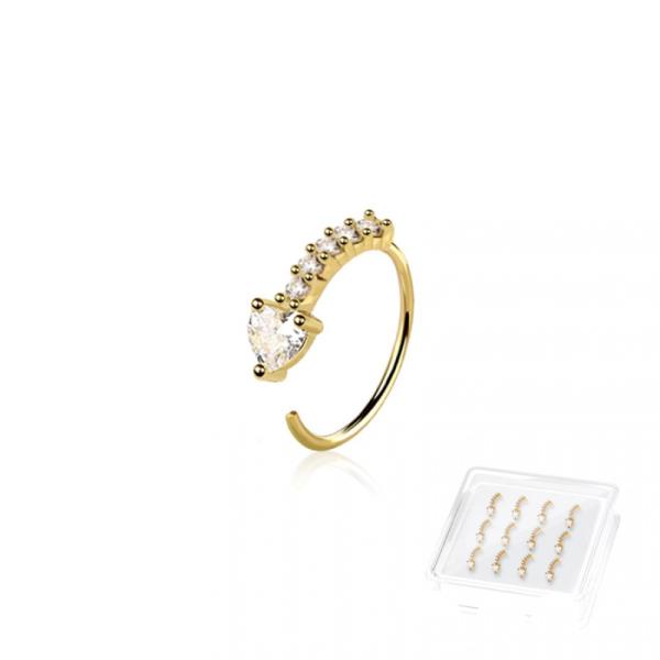 12PCS OF CZ PRONG HEART 316L SURGICAL STEEL NOSE HOOP O-RING BOX