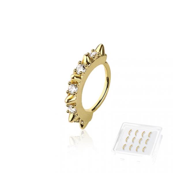 12PCS OF SPIKE CZ 316L SURGICAL STEEL O-RING NOSE HOOP