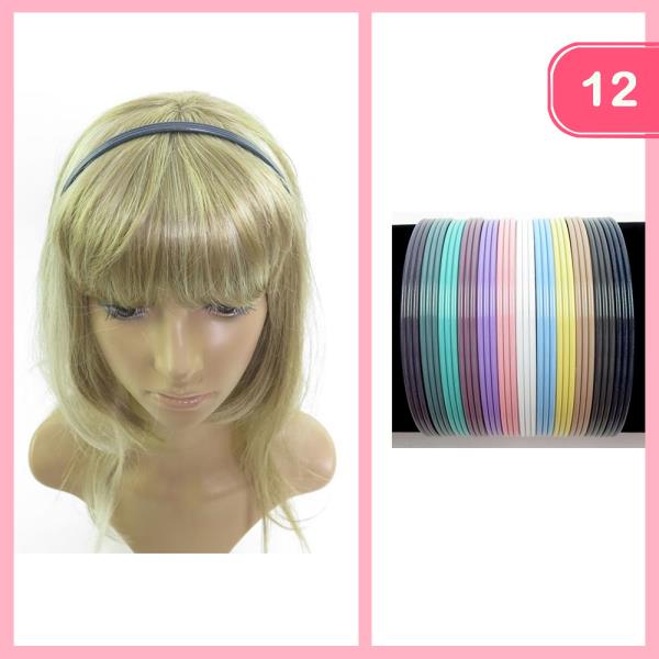 PLASTIC SLIM GLOSSY FINISH STRAIGHT HEADBAND (12 UNITS)
