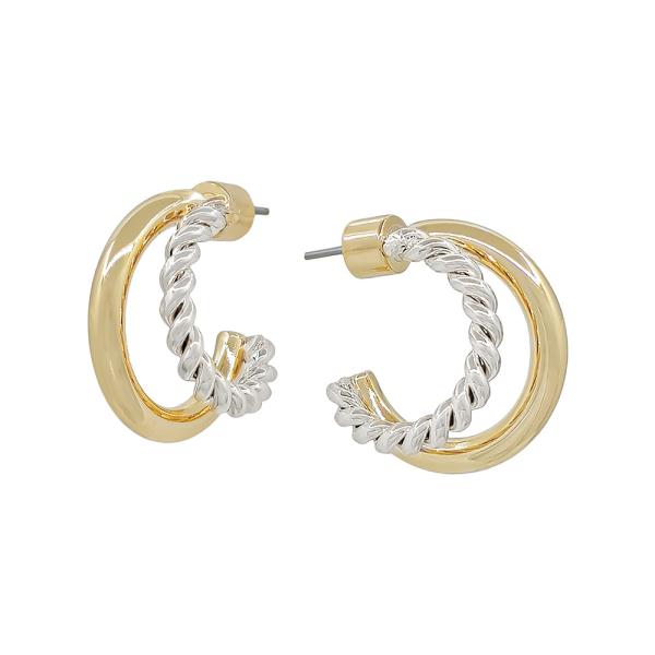TWO TONE TWISTED OPEN WATER RESISTANT HOOP EARRING