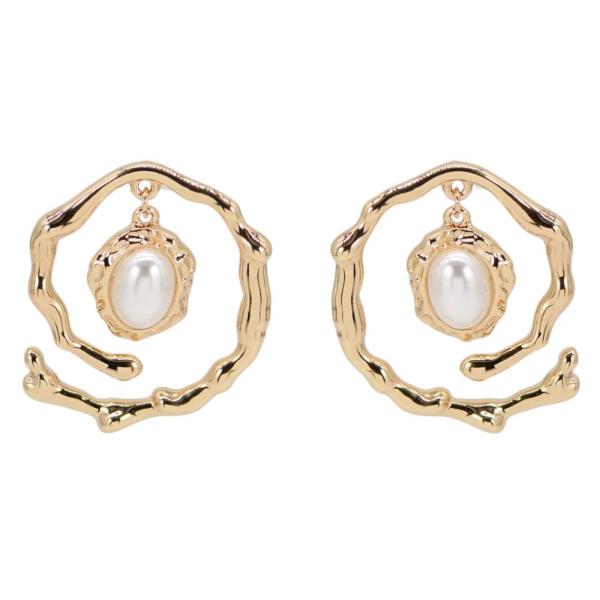 OVAL PEARL BEAD SWIRL METAL EARRING