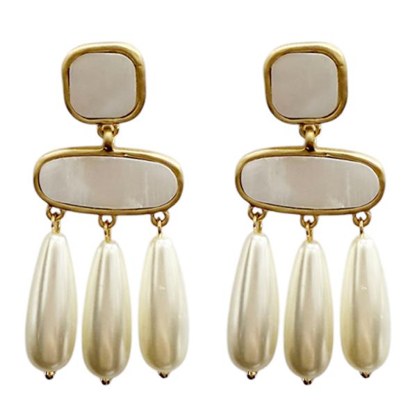 MULTI SHAPE PEARL BEAD DANGLE EARRING