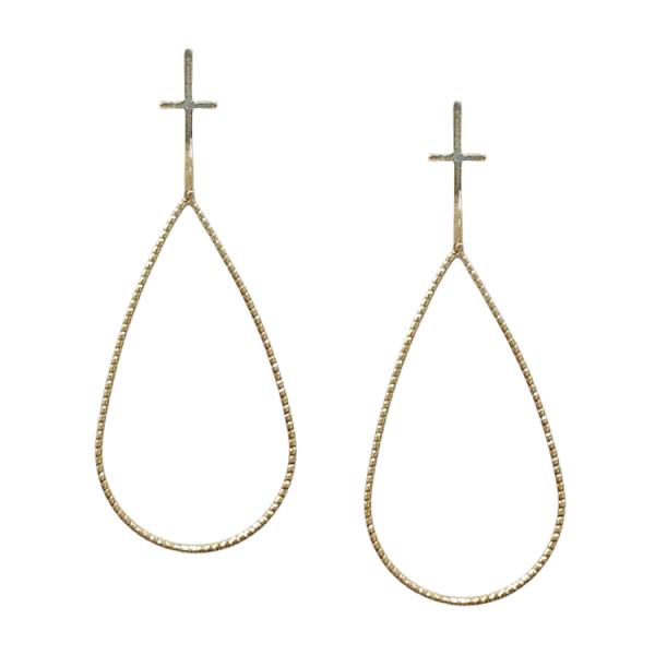 CROSS TEARDROP LINK DANGLE EARRING