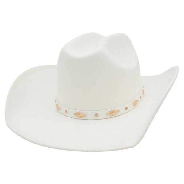 DIAMOND & STUD TONAL BANDED FAUX SUEDE COWBOY HAT