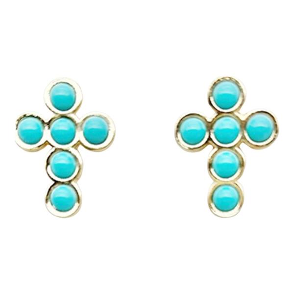 METAL STONE CROSS STUD EARRINGS