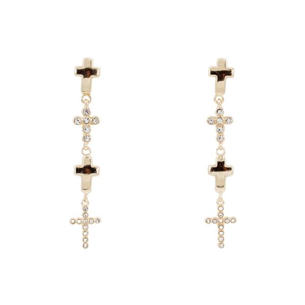 METAL MULTI CROSS CRYSTAL DROP EARRINGS