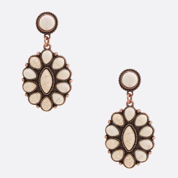 WESTERN STYLE OVAL CONCHO DANGLE EARRING