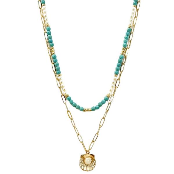 SEASHELL PEARL BEAD LAYERED NECKLACE