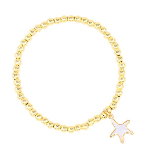 STARFISH CHARM STAINLESS STEEL BALL BEAD BRACELET