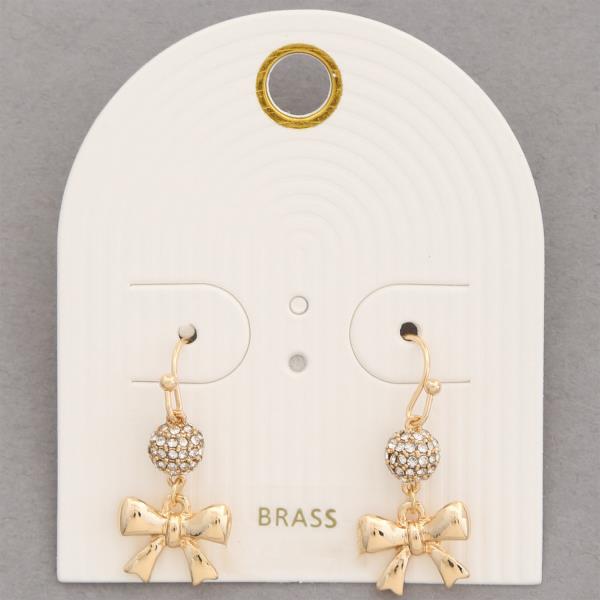 RIBBON BOW RHINESTONE BEAD DANGLE EARRING