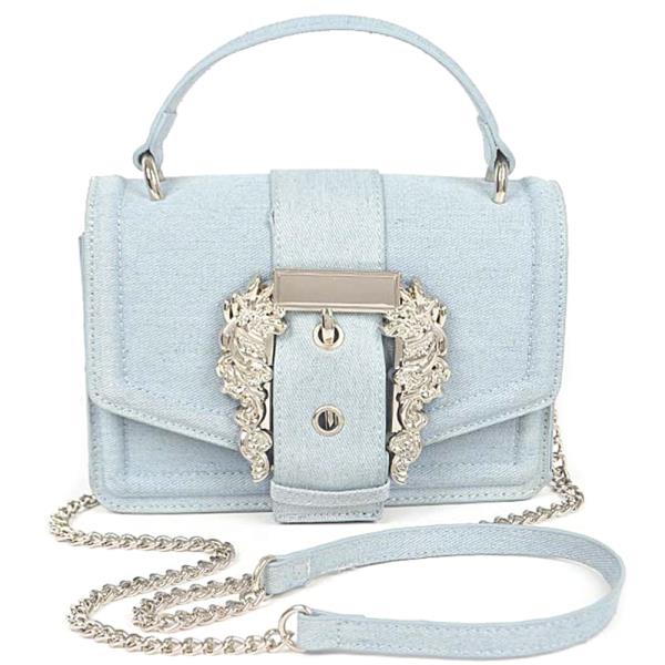 DENIM METAL BUCKLE TOP HANDLE BAG