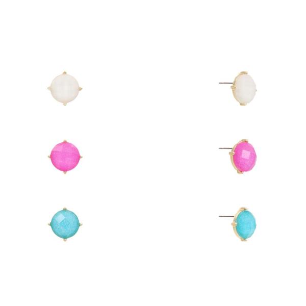 ROUND STONE ASSORTED EARRING SET