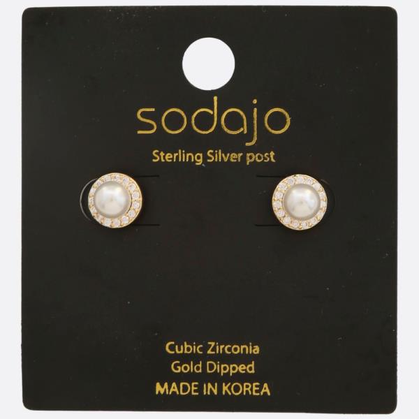 SODAJO PEARL CZ GOLD DIPPED STERLING SILVER POST EARRING