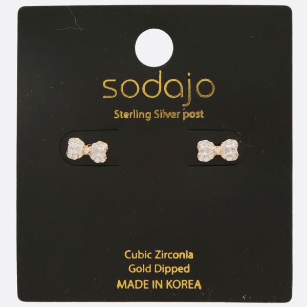 SODAJO DAINTY BOW CZ GOLD DIPPED STERLING SILVER POST EARRING