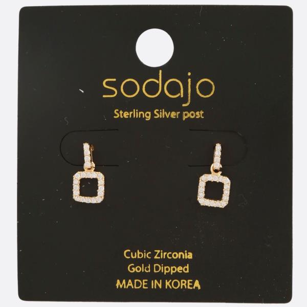 SODAJO SQUARE CZ GOLD DIPPED STERLING SILVER POST EARRING