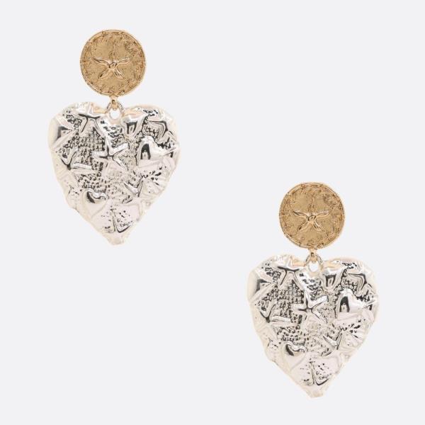 TWO TONE HEART SHAPE COIN LINK DANGLE EARRING