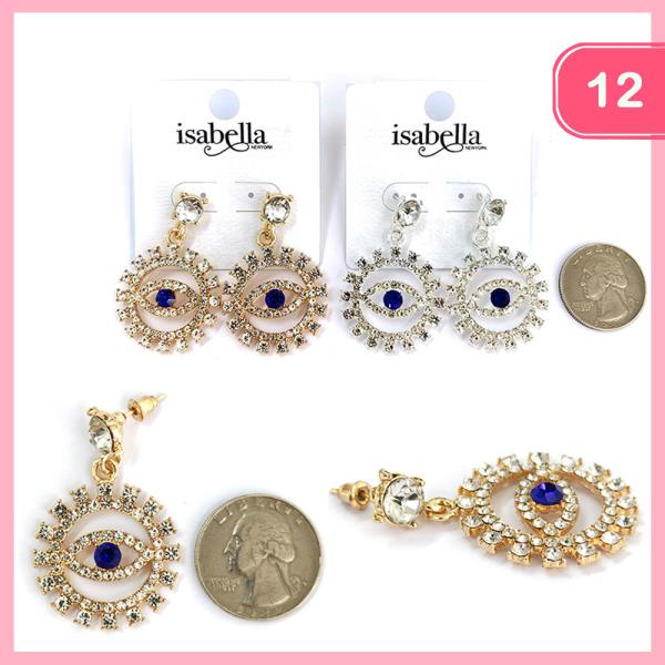 RHINESTONE EVIL EYE DANGLE EARRING (12 UNITS
