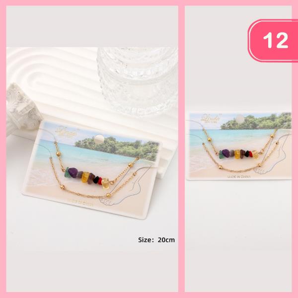 NATURAL STONE CHARM ANKLET 2 PC SET (12 UNITS)