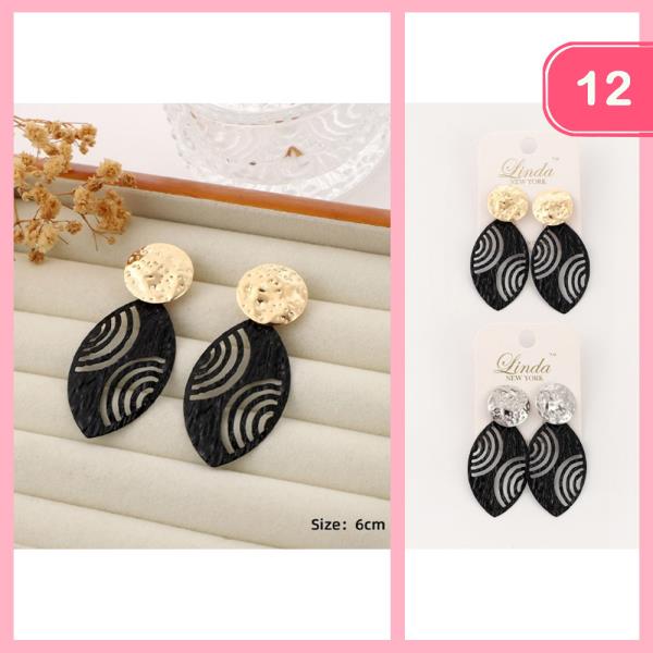 BLACK METAL ACCENT DANGLE EARRING (12 UNITS)