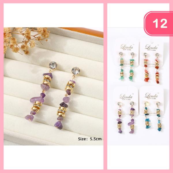 RHINESTONE NATURAL STONE DANGLE EARRING (12 UNITS)