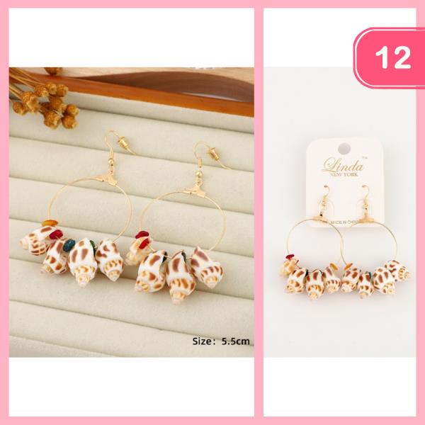 SEASHELL NATURAL STONE ACCENT HOOP EARRING (12 UNITS)
