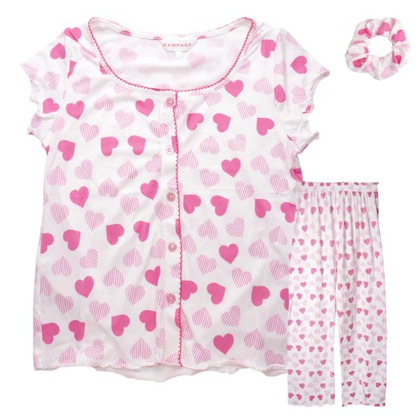 HEART IN STRIPE SLEEPWEAR TOP PANTS AND SCRUNCHIE SET