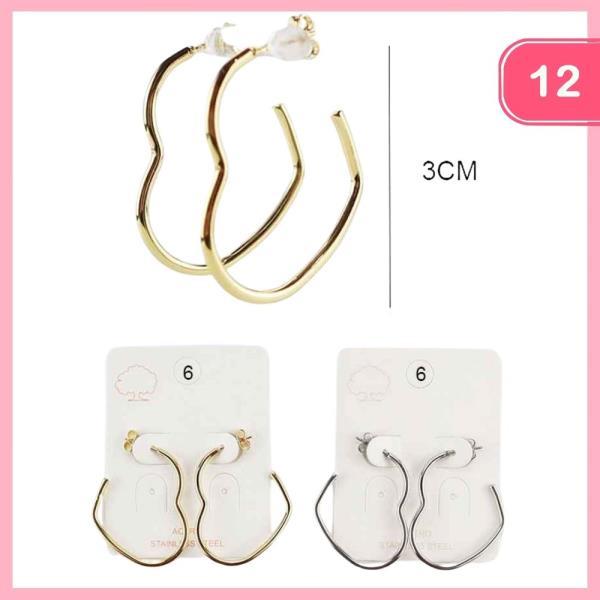 STAINLESS STEEL HEART OPEN HOOP EARRING (12 UNITS)