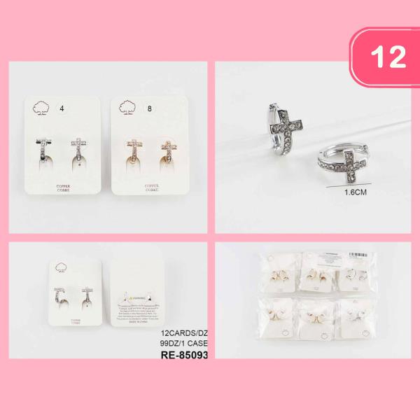 COPPER CORE CROSS RHINESTONE HOOP EARRING (12 UNITS)