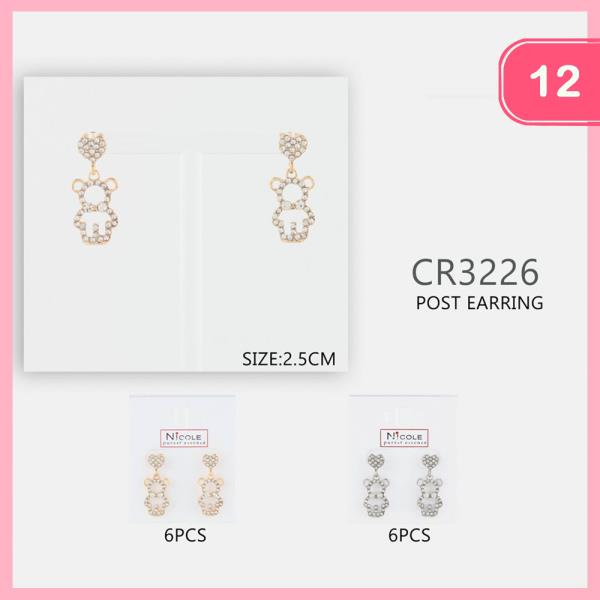 RHINESTONE TEDDY BEAR DANGLE EARRING (12 UNITS)