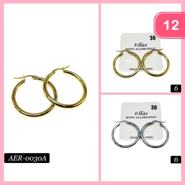 STAINLESS STEEL HYPOALLERGENIC HOOP EARRING (12 UNITS)
